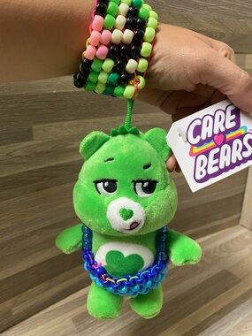 Rave music festival Care Bears Green Plush Keychain kandi beads